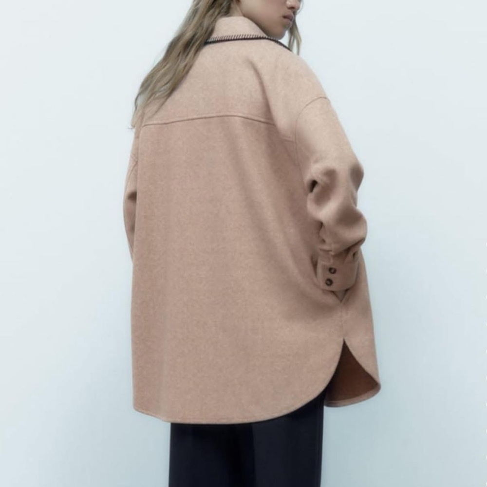 Zara NWT beige tan oversized button front stitched shacket - Picture 5 of 16